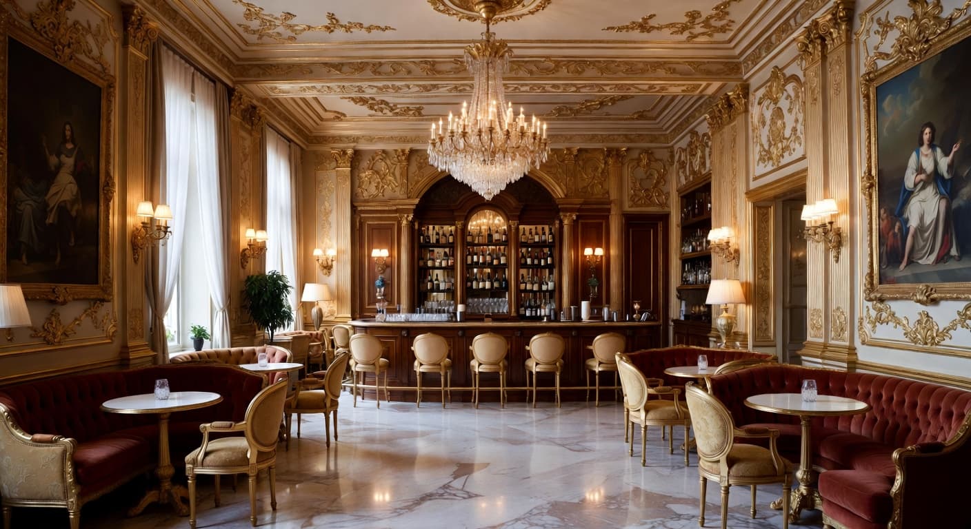 Rococo bar room interior design - featuring rococo style furniture, decor, colors, and layout ideas for your bar room