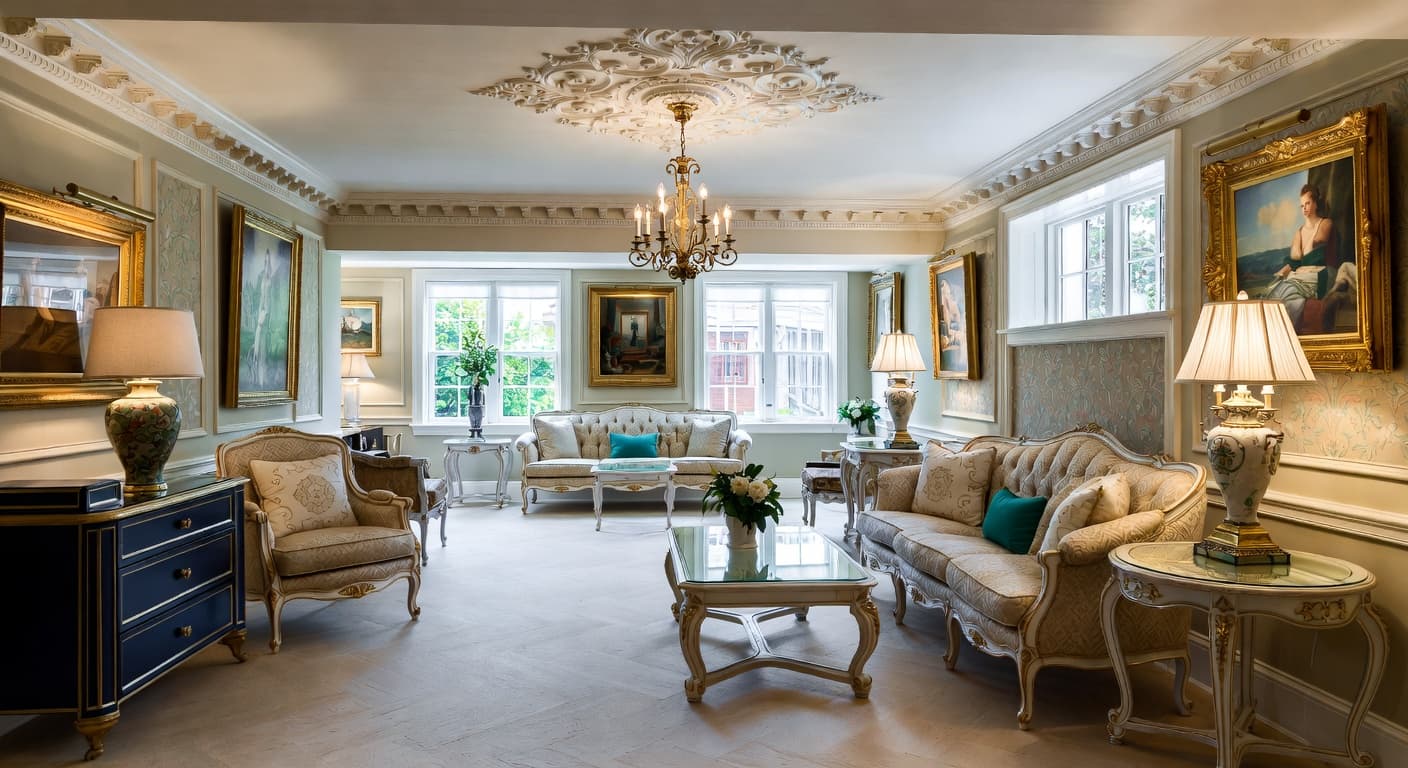 Rococo basement interior design - featuring rococo style furniture, decor, colors, and layout ideas for your basement