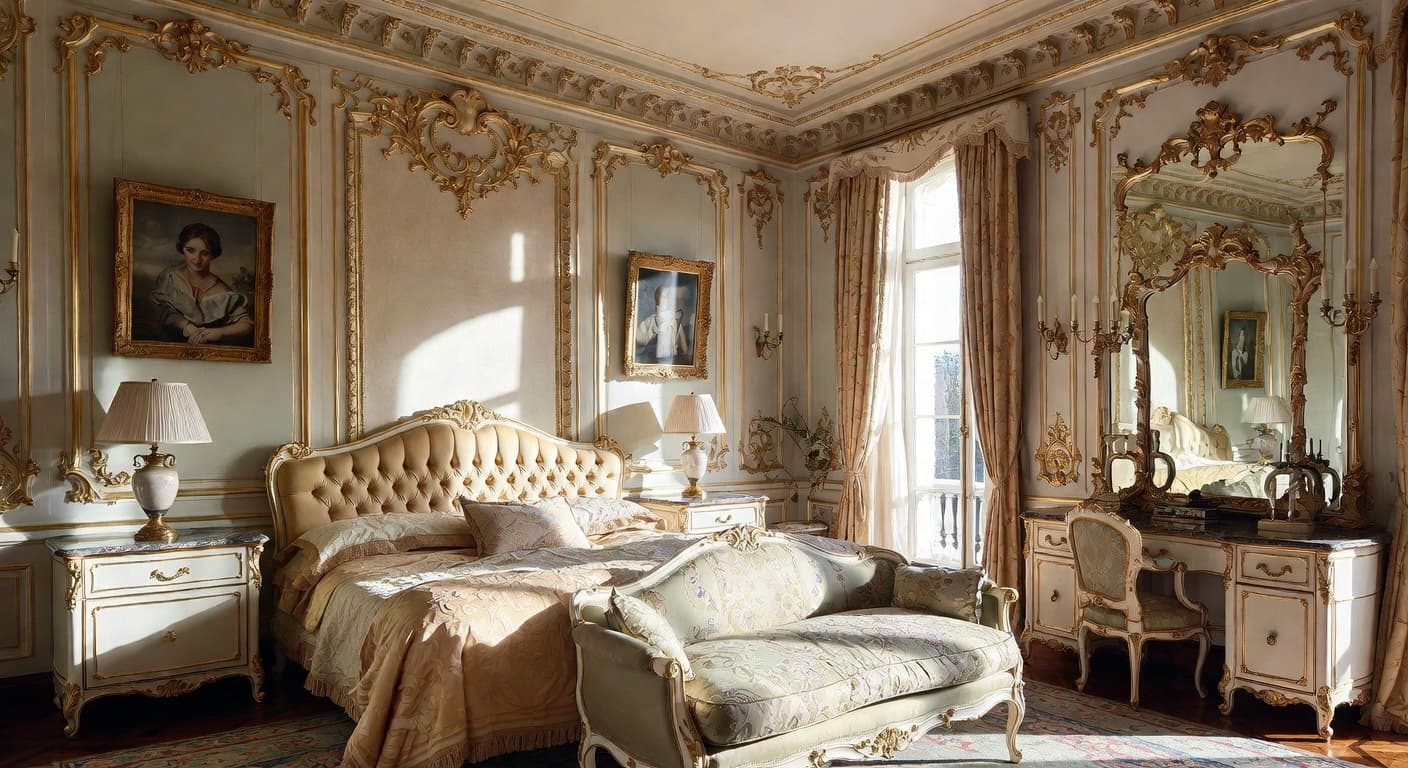 Rococo guest room interior design - featuring rococo style furniture, decor, colors, and layout ideas for your guest room