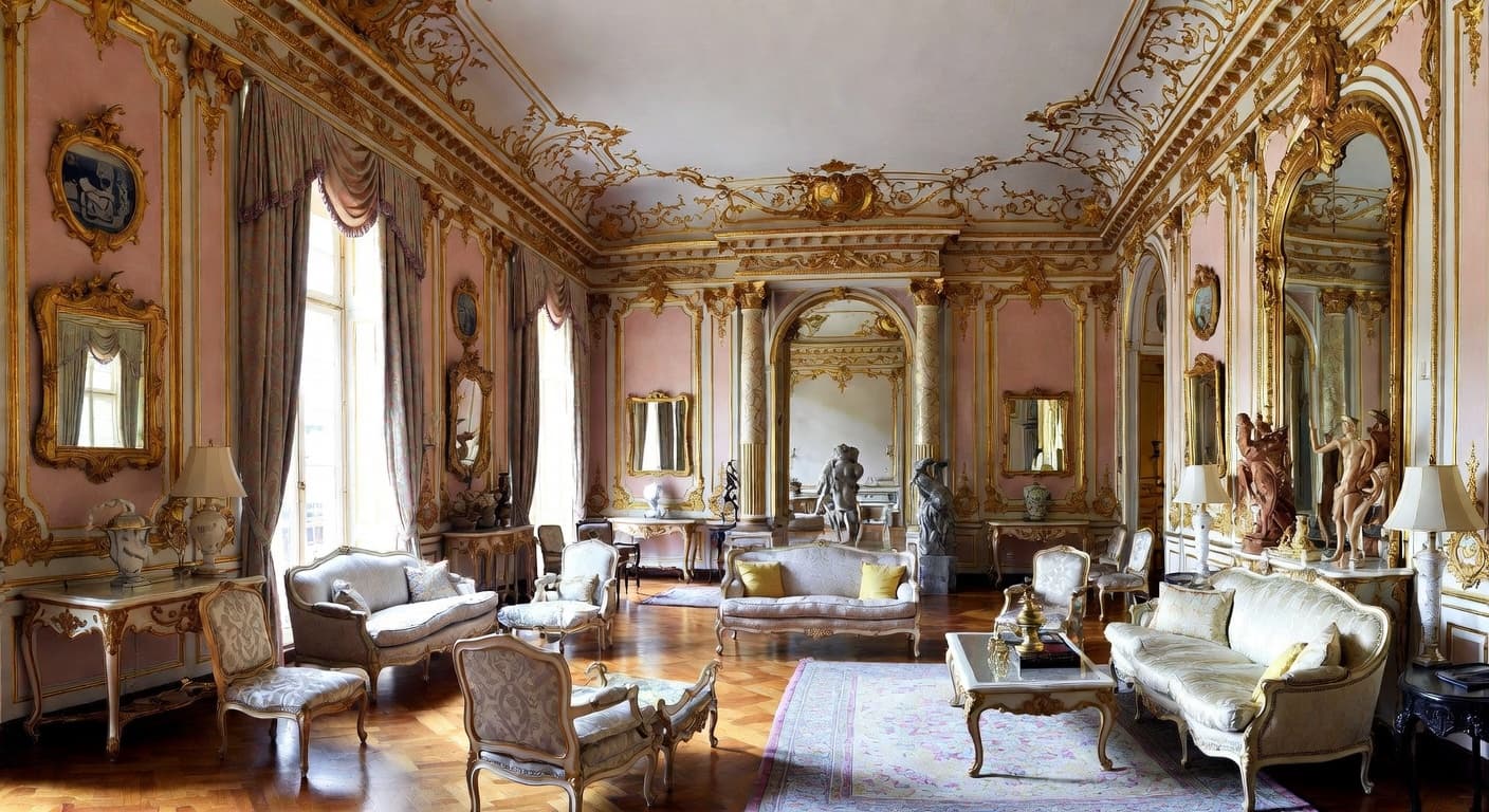 Rococo multi-purpose room interior design - featuring rococo style furniture, decor, colors, and layout ideas for your multi-purpose room