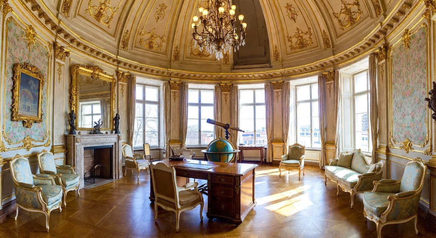 Rococo observatory interior design - featuring rococo style furniture, decor, colors, and layout ideas for your observatory