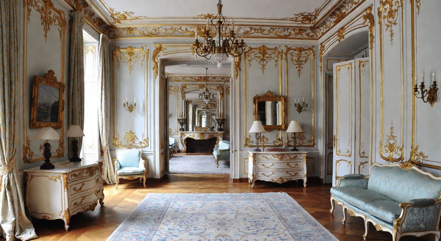 Rococo outdoor space interior design - featuring rococo style furniture, decor, colors, and layout ideas for your outdoor space