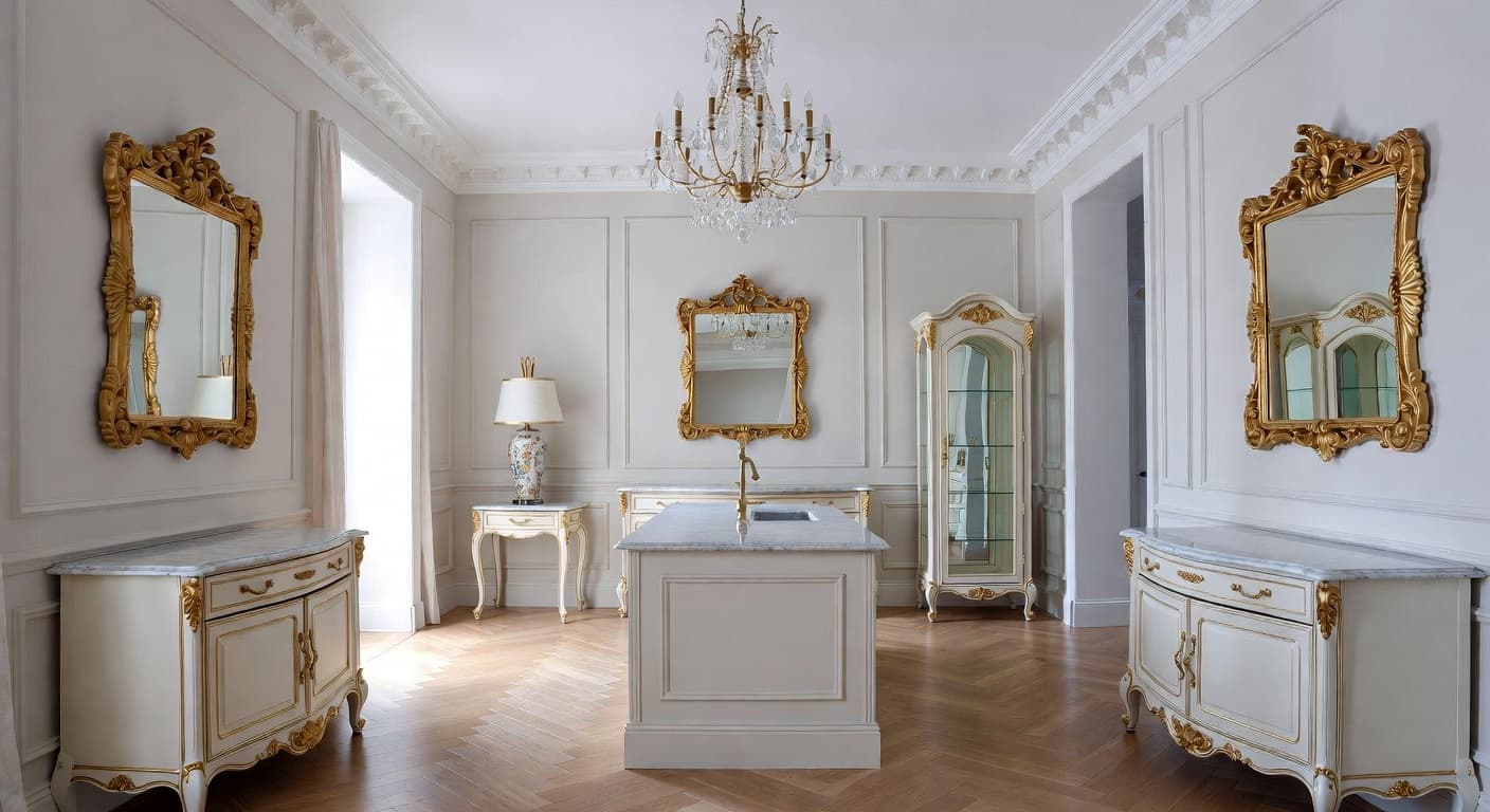 Rococo pantry interior design - featuring rococo style furniture, decor, colors, and layout ideas for your pantry