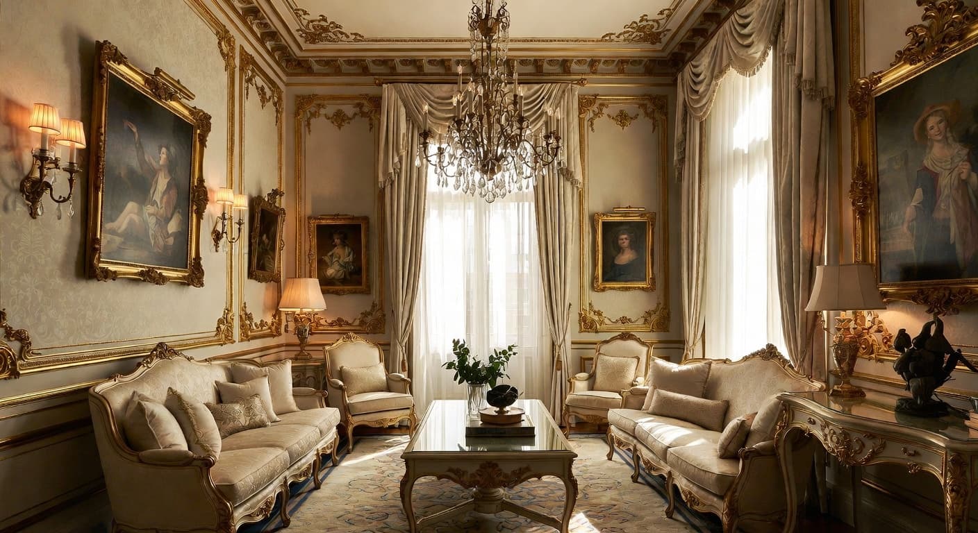 Rococo reading nook interior design - featuring rococo style furniture, decor, colors, and layout ideas for your reading nook