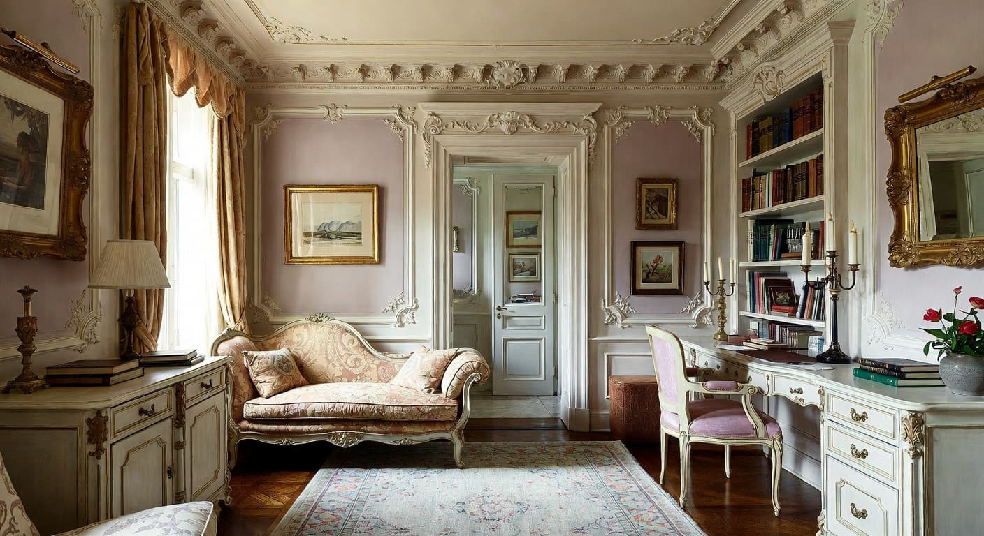 Rococo teen room / den interior design - featuring rococo style furniture, decor, colors, and layout ideas for your teen room / den