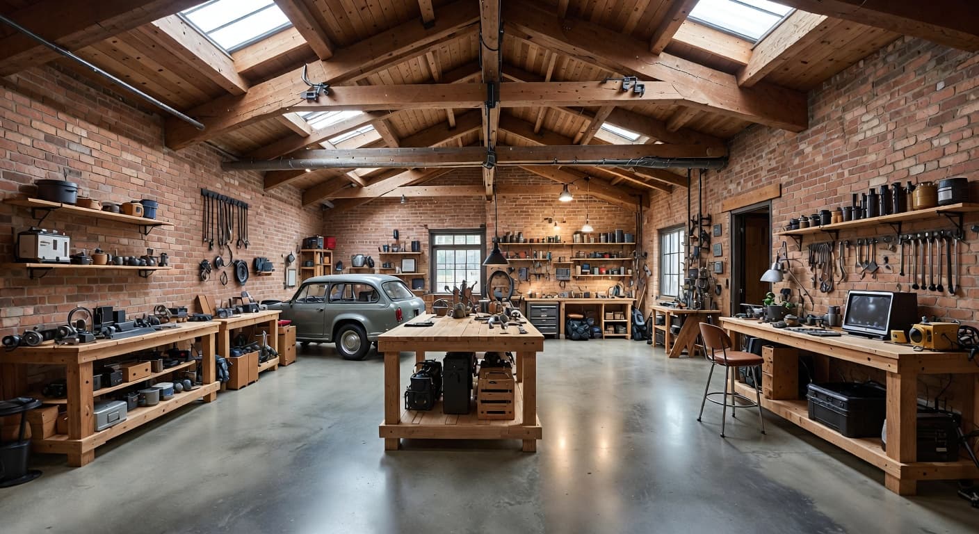 Rustic garage interior interior design - featuring rustic style furniture, decor, colors, and layout ideas for your garage interior