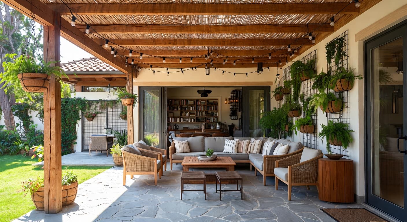 Rustic outdoor space interior design - featuring rustic style furniture, decor, colors, and layout ideas for your outdoor space