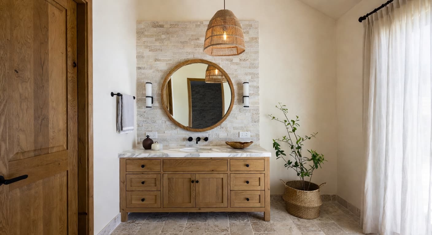 Rustic powder room interior design - featuring rustic style furniture, decor, colors, and layout ideas for your powder room