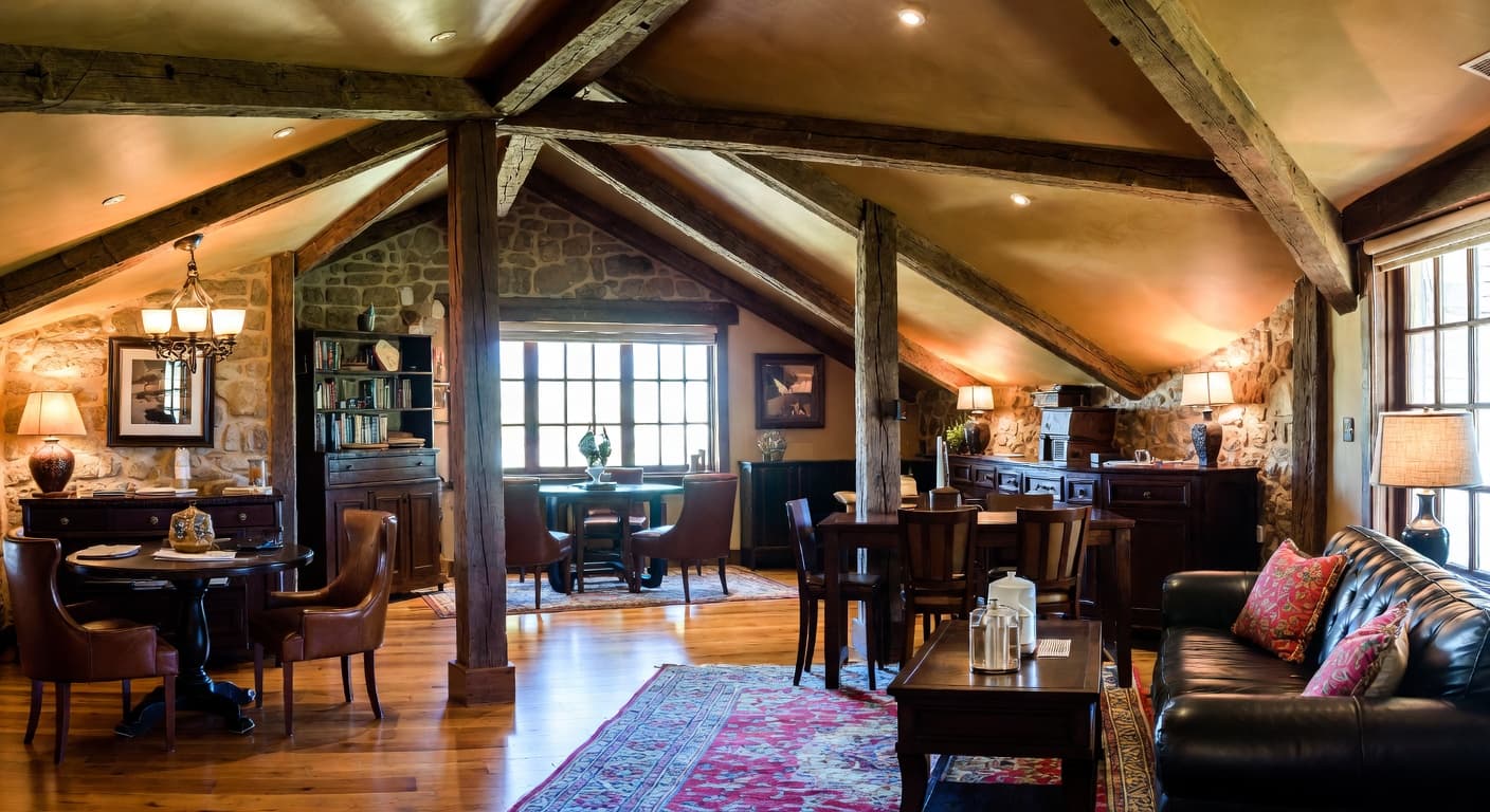 Rustic smoking room / cigar lounge interior design - featuring rustic style furniture, decor, colors, and layout ideas for your smoking room / cigar lounge