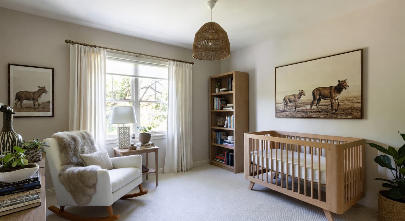 Safari nursery interior design - featuring safari style furniture, decor, colors, and layout ideas for your nursery