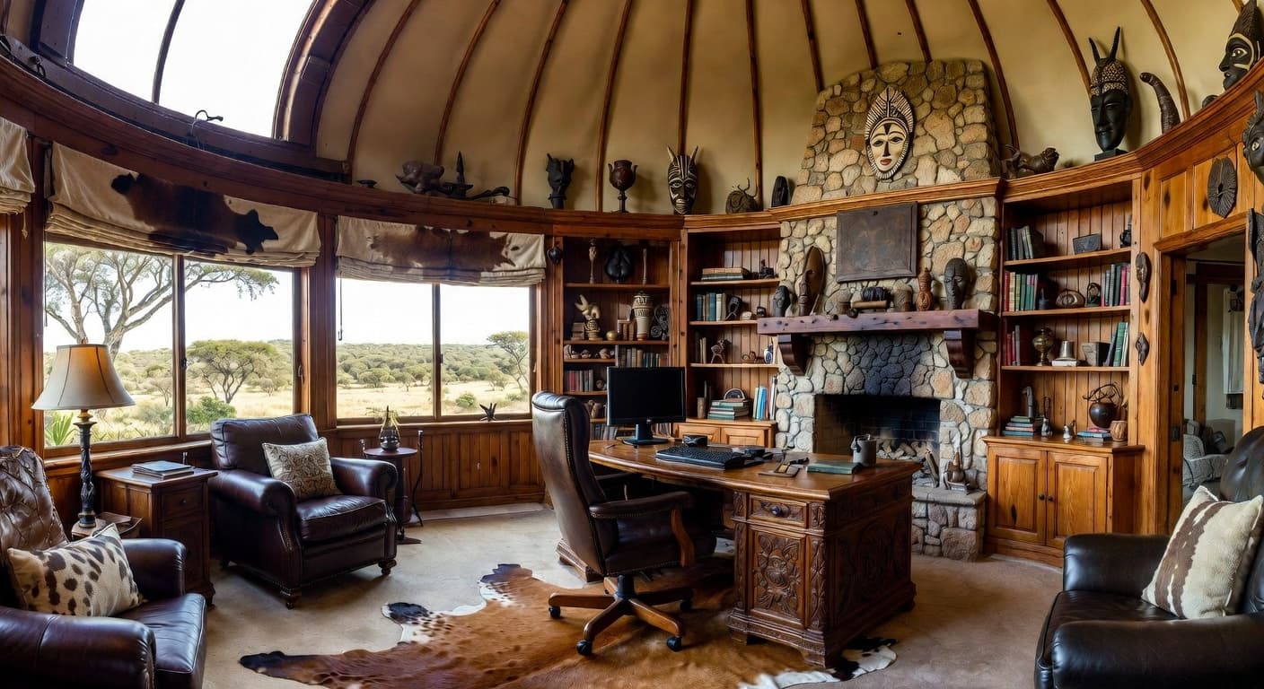 Safari observatory interior design - featuring safari style furniture, decor, colors, and layout ideas for your observatory