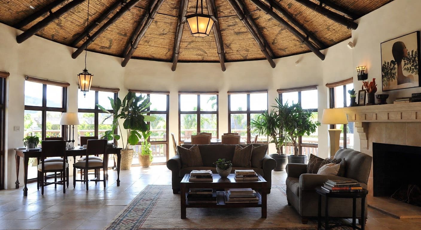 Safari outdoor space interior design - featuring safari style furniture, decor, colors, and layout ideas for your outdoor space