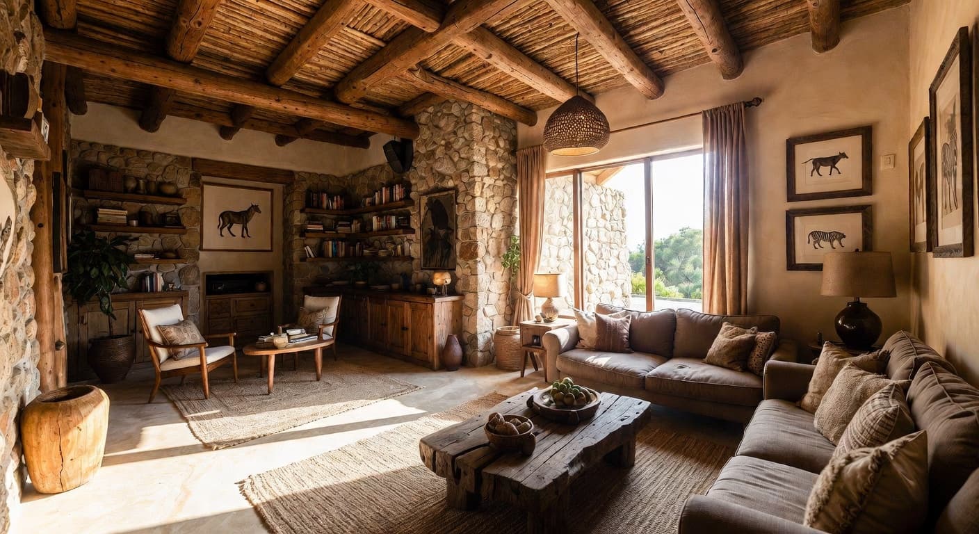 Safari pet room interior design - featuring safari style furniture, decor, colors, and layout ideas for your pet room