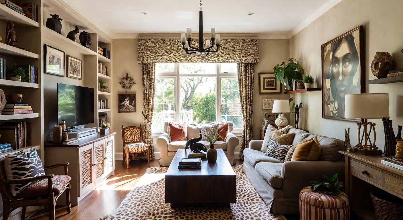 Safari playroom interior design - featuring safari style furniture, decor, colors, and layout ideas for your playroom