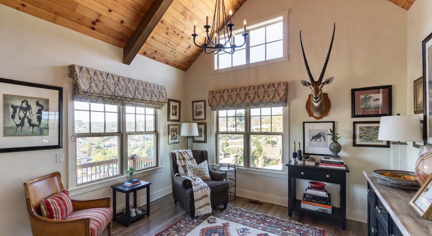 Safari reading nook interior design - featuring safari style furniture, decor, colors, and layout ideas for your reading nook