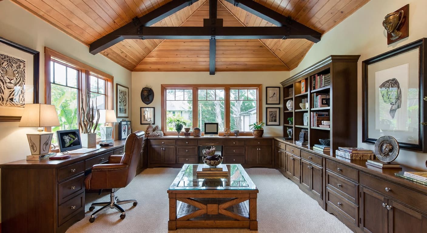 Safari storage room interior design - featuring safari style furniture, decor, colors, and layout ideas for your storage room