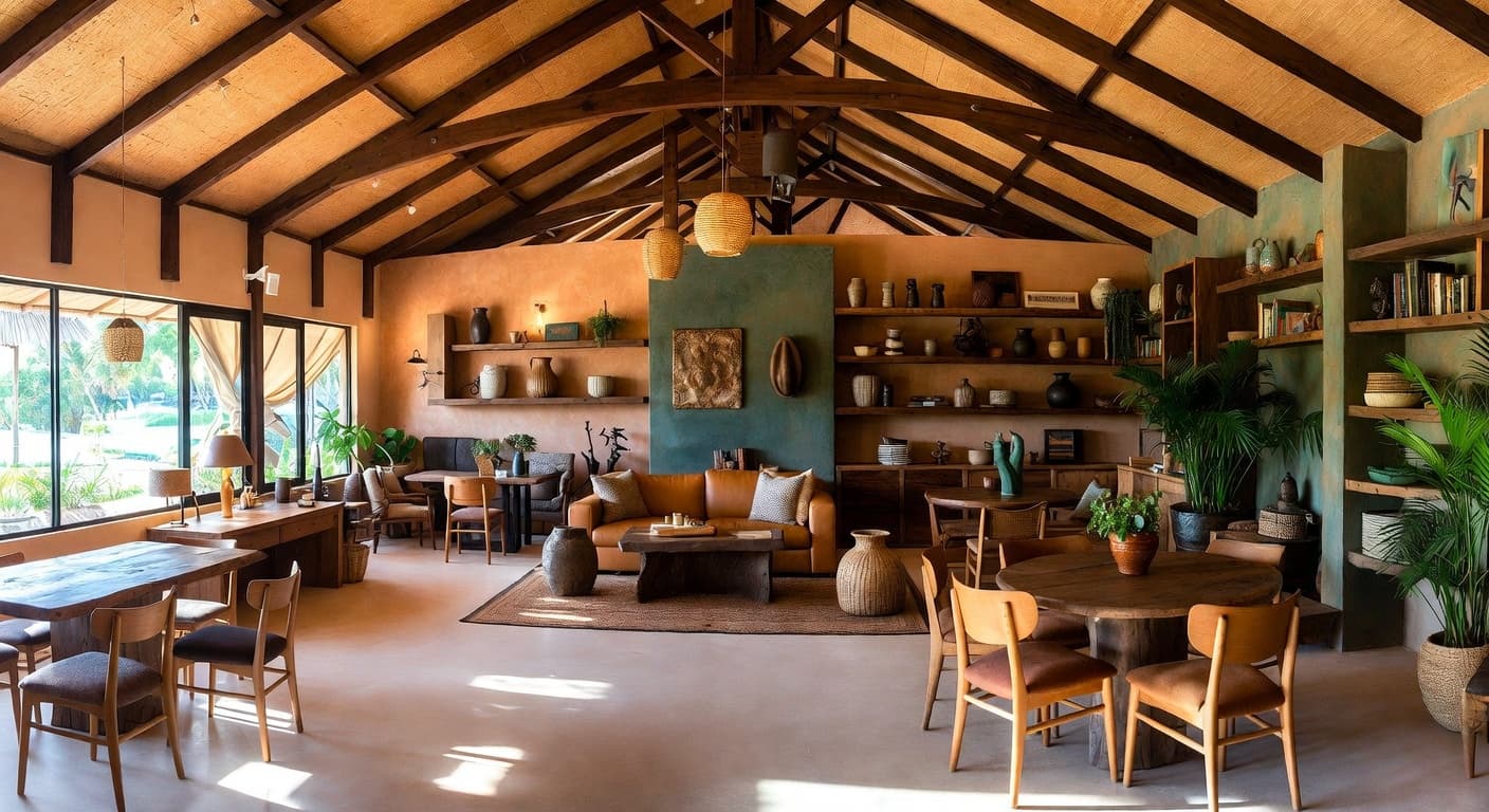 Safari workshop interior design - featuring safari style furniture, decor, colors, and layout ideas for your workshop