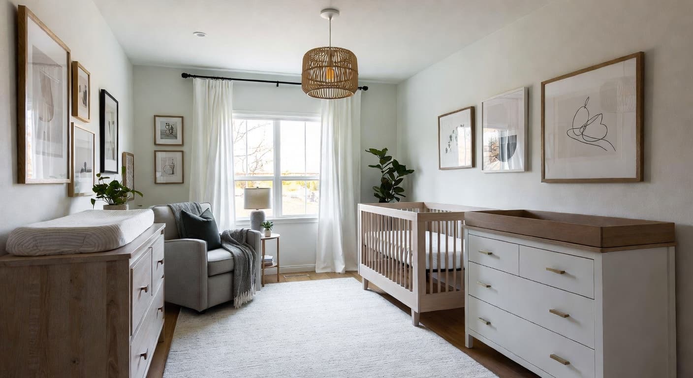 Scandifornian nursery interior design - featuring scandifornian style furniture, decor, colors, and layout ideas for your nursery