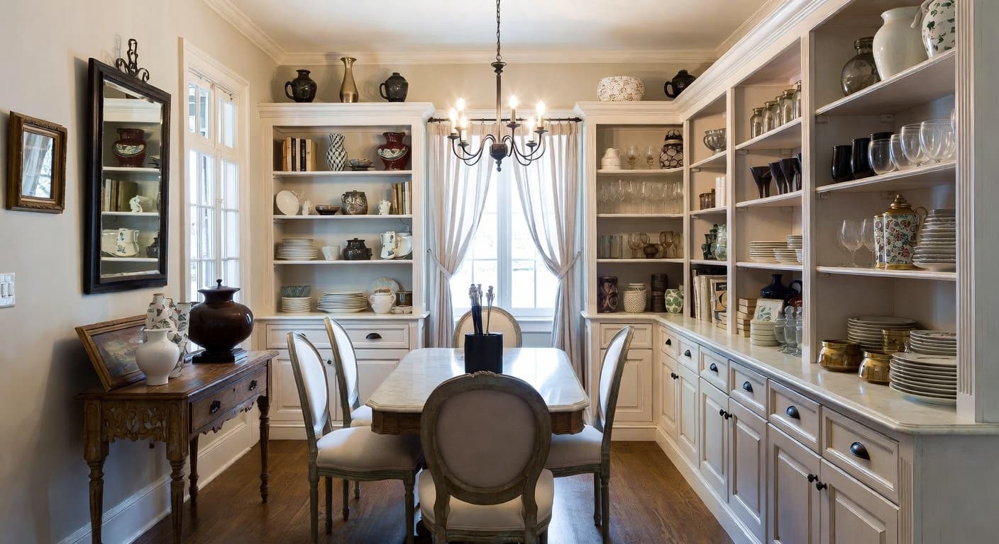 Shabby Chic butler's pantry interior design - featuring shabby chic style furniture, decor, colors, and layout ideas for your butler's pantry