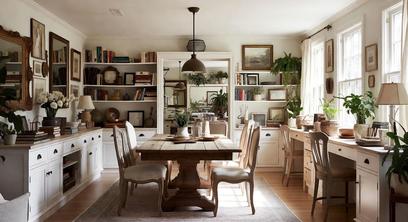 Shabby Chic craft room / studio interior design - featuring shabby chic style furniture, decor, colors, and layout ideas for your craft room / studio