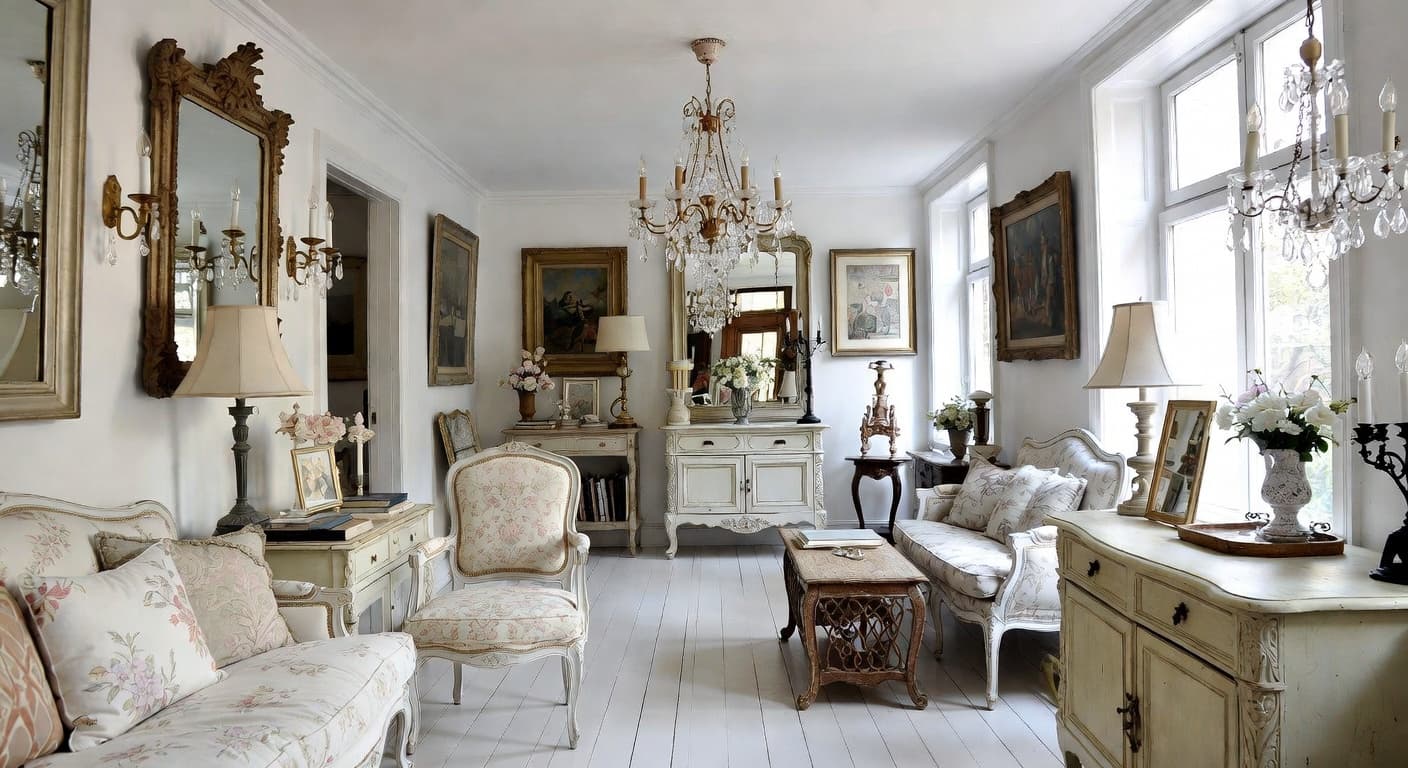 Shabby Chic gallery / art display interior design - featuring shabby chic style furniture, decor, colors, and layout ideas for your gallery / art display