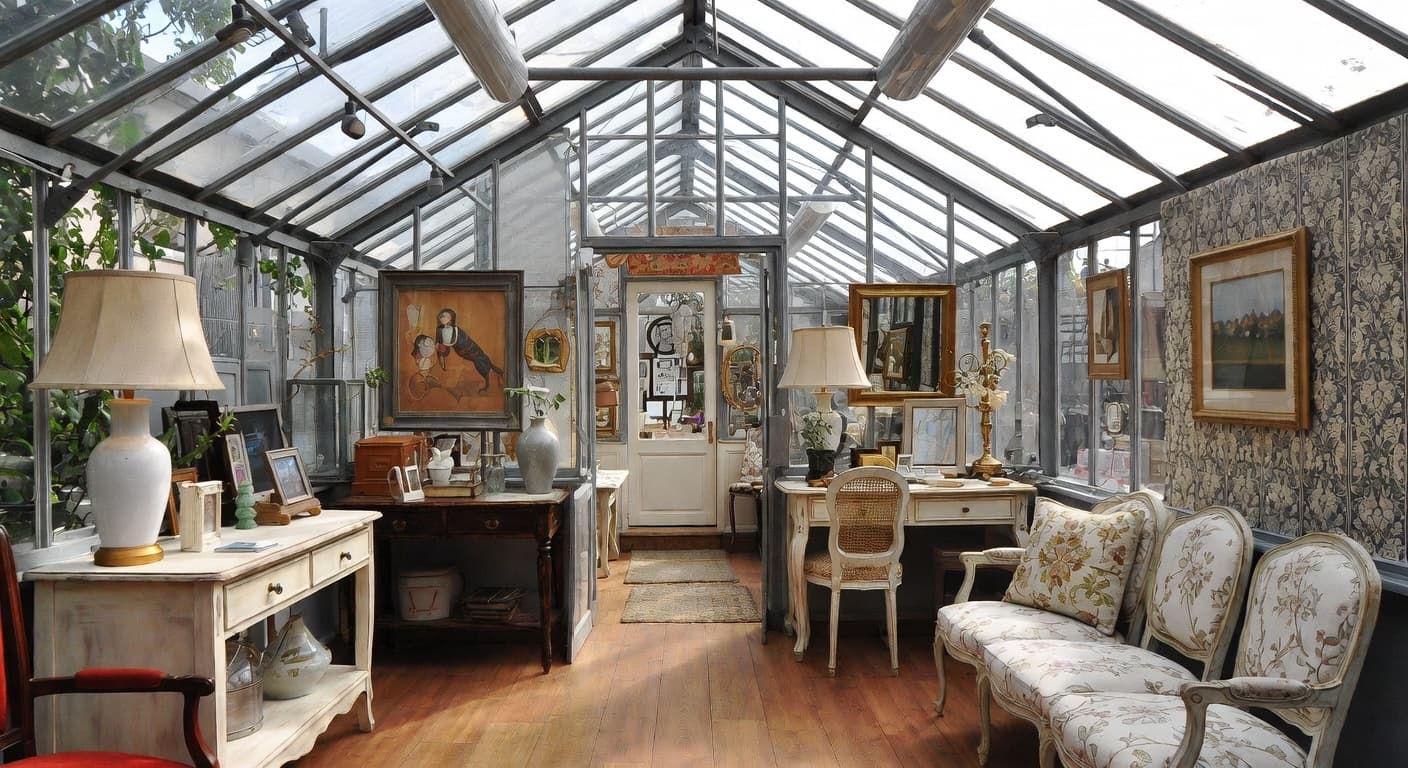 Shabby Chic greenhouse interior design - featuring shabby chic style furniture, decor, colors, and layout ideas for your greenhouse