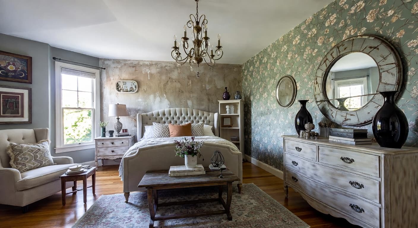 Shabby Chic guest room interior design - featuring shabby chic style furniture, decor, colors, and layout ideas for your guest room