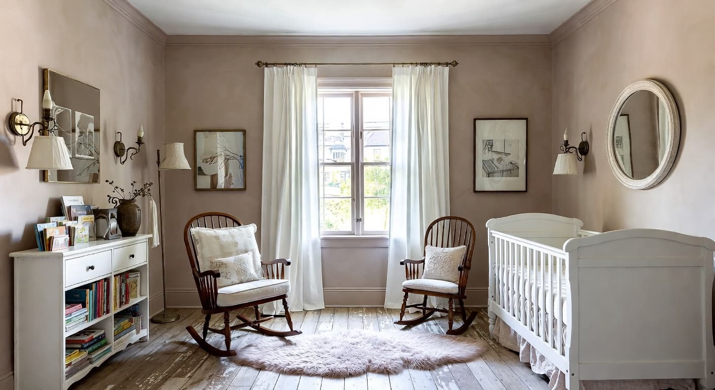 Shabby Chic nursery interior design - featuring shabby chic style furniture, decor, colors, and layout ideas for your nursery