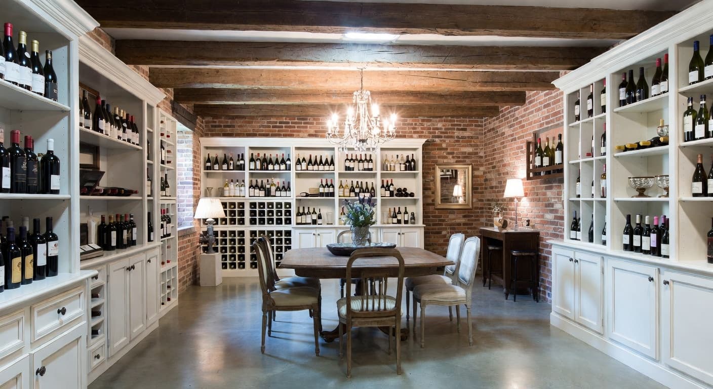 Shabby Chic wine cellar interior design - featuring shabby chic style furniture, decor, colors, and layout ideas for your wine cellar