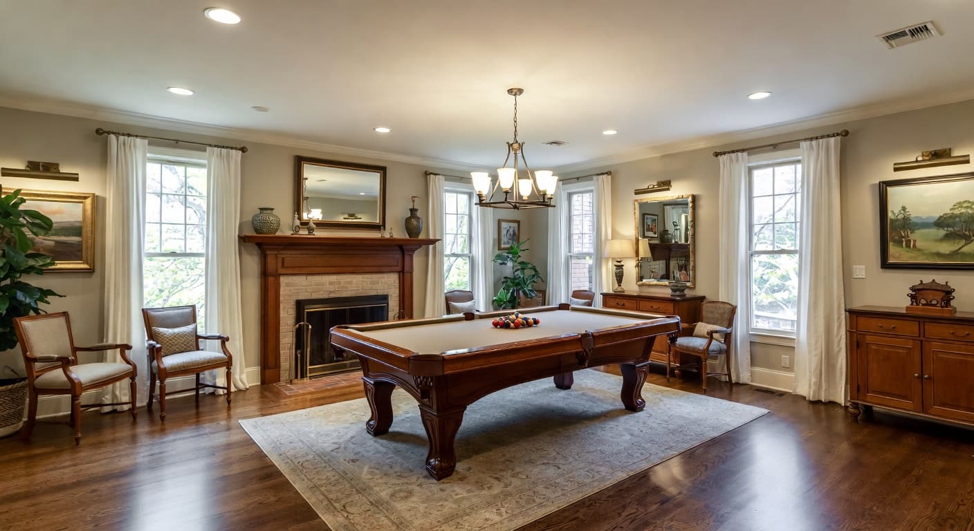 Shaker billiards room interior design - featuring shaker style furniture, decor, colors, and layout ideas for your billiards room