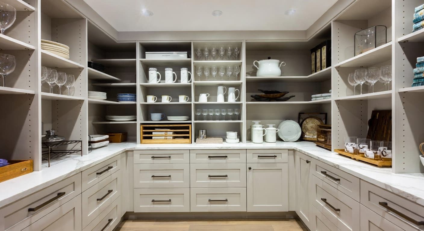 Shaker pantry interior design - featuring shaker style furniture, decor, colors, and layout ideas for your pantry