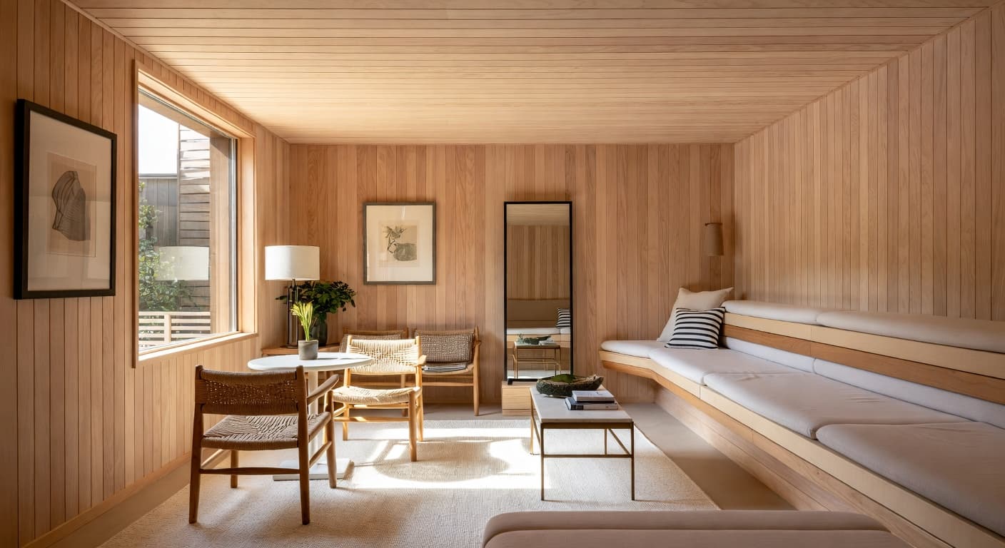 Shaker sauna / spa room interior design - featuring shaker style furniture, decor, colors, and layout ideas for your sauna / spa room