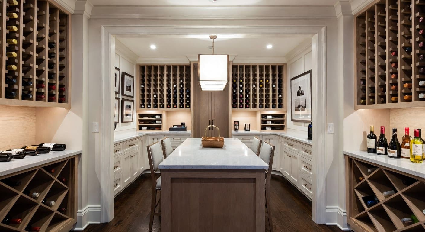 Shaker wine cellar interior design - featuring shaker style furniture, decor, colors, and layout ideas for your wine cellar