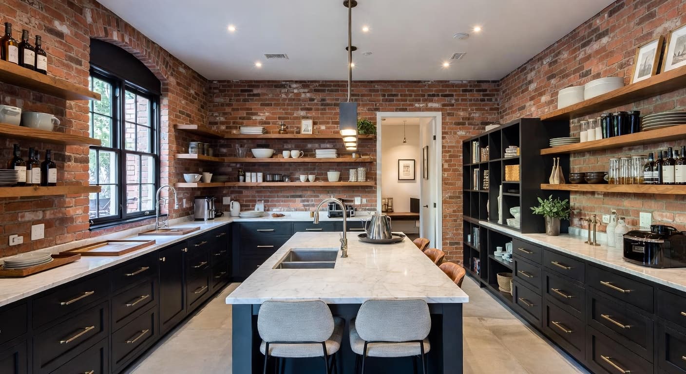 Soft Industrial pantry interior design - featuring soft industrial style furniture, decor, colors, and layout ideas for your pantry