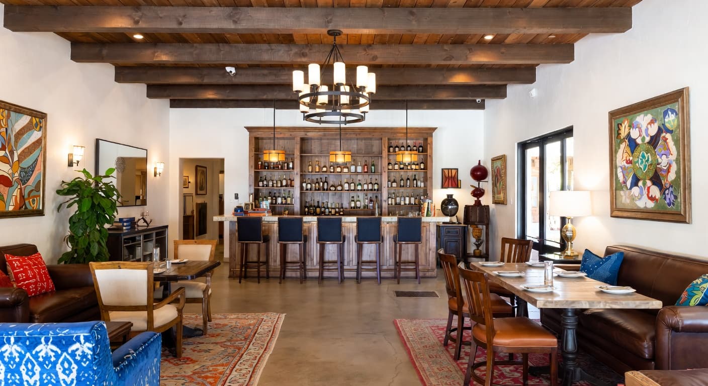 Southwestern bar room interior design - featuring southwestern style furniture, decor, colors, and layout ideas for your bar room