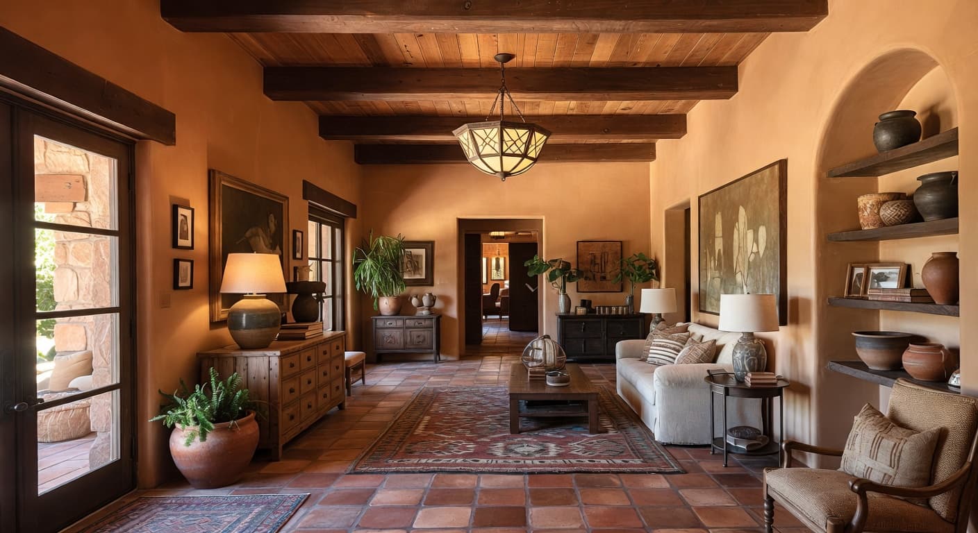 Southwestern entryway interior design - featuring southwestern style furniture, decor, colors, and layout ideas for your entryway