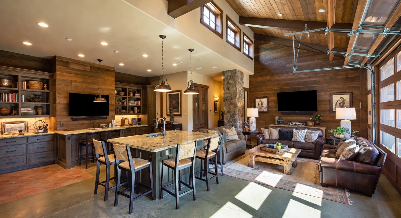 Southwestern garage interior interior design - featuring southwestern style furniture, decor, colors, and layout ideas for your garage interior