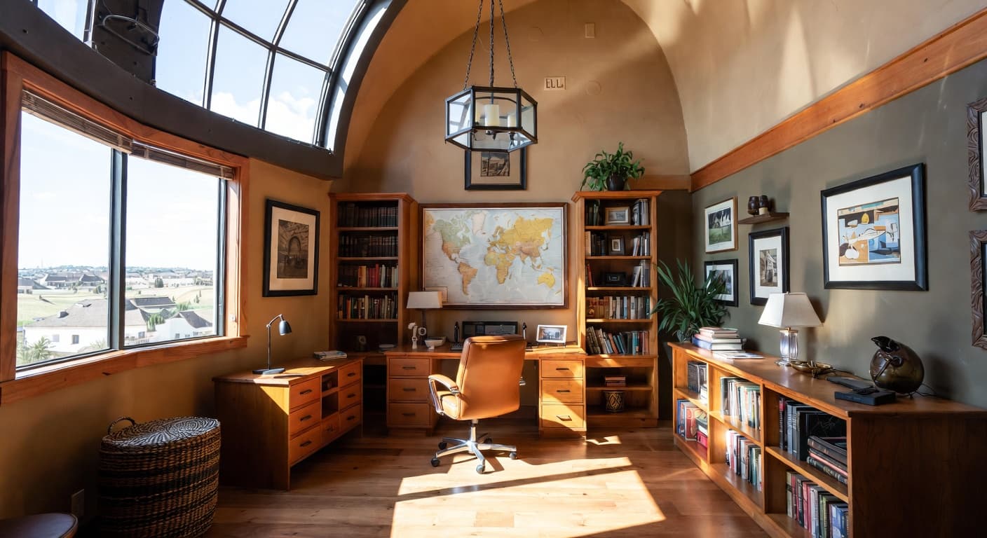 Southwestern observatory interior design - featuring southwestern style furniture, decor, colors, and layout ideas for your observatory