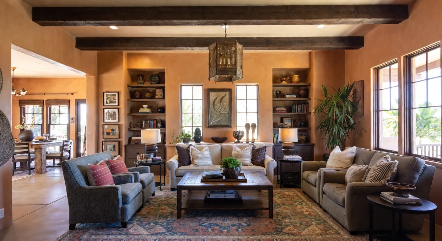 Southwestern playroom interior design - featuring southwestern style furniture, decor, colors, and layout ideas for your playroom