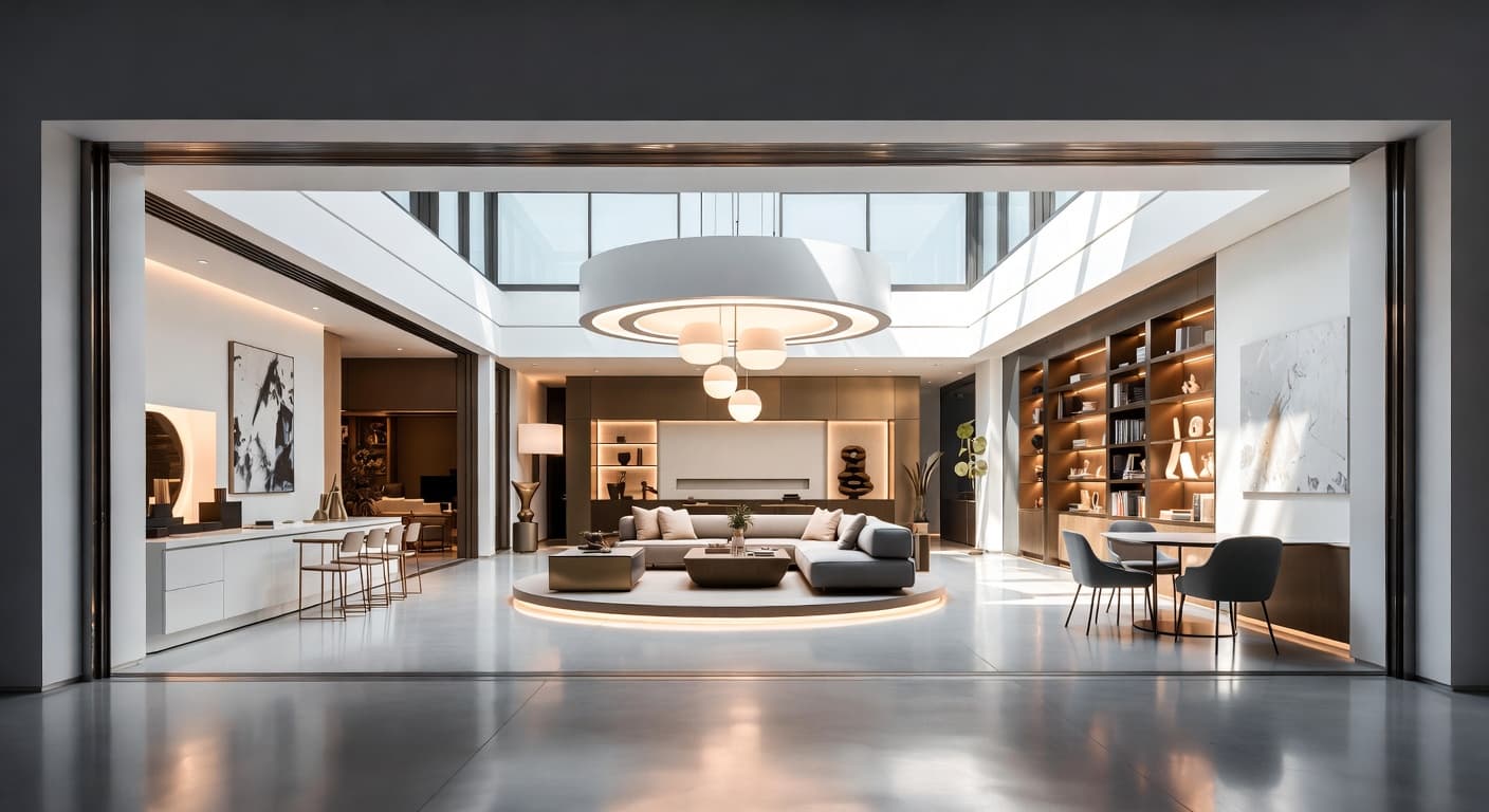 Space Age garage interior interior design - featuring space age style furniture, decor, colors, and layout ideas for your garage interior