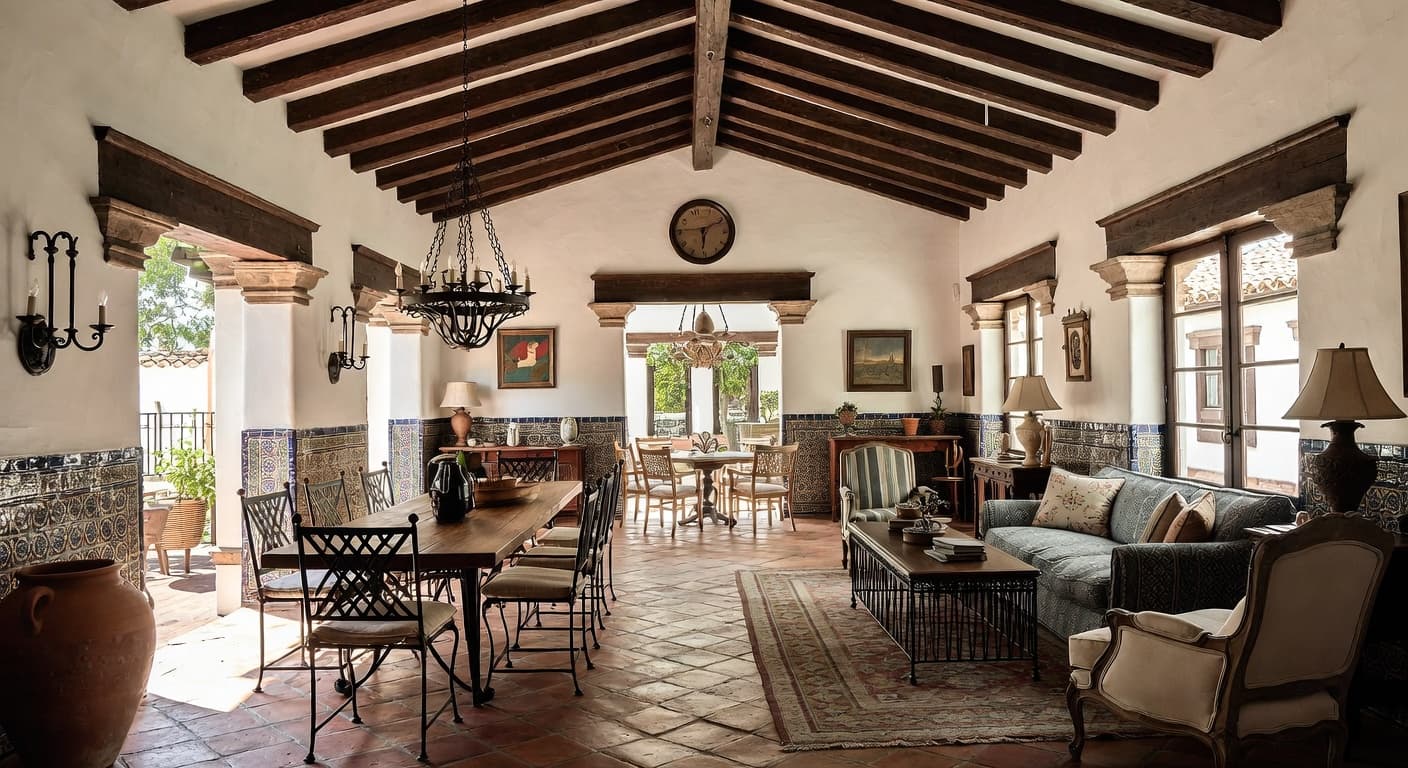 Spanish Colonial basement interior design - featuring spanish colonial style furniture, decor, colors, and layout ideas for your basement