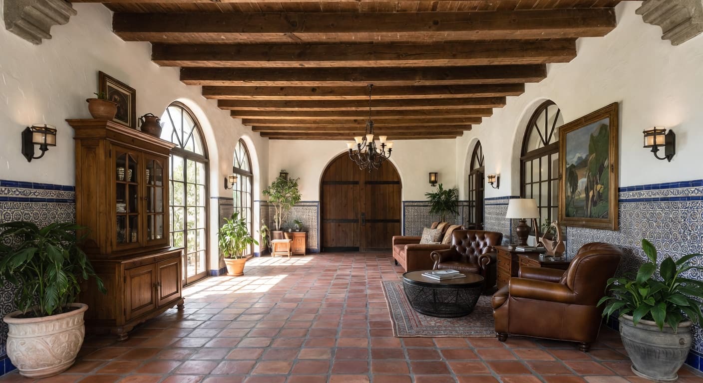 Spanish Colonial garage interior interior design - featuring spanish colonial style furniture, decor, colors, and layout ideas for your garage interior