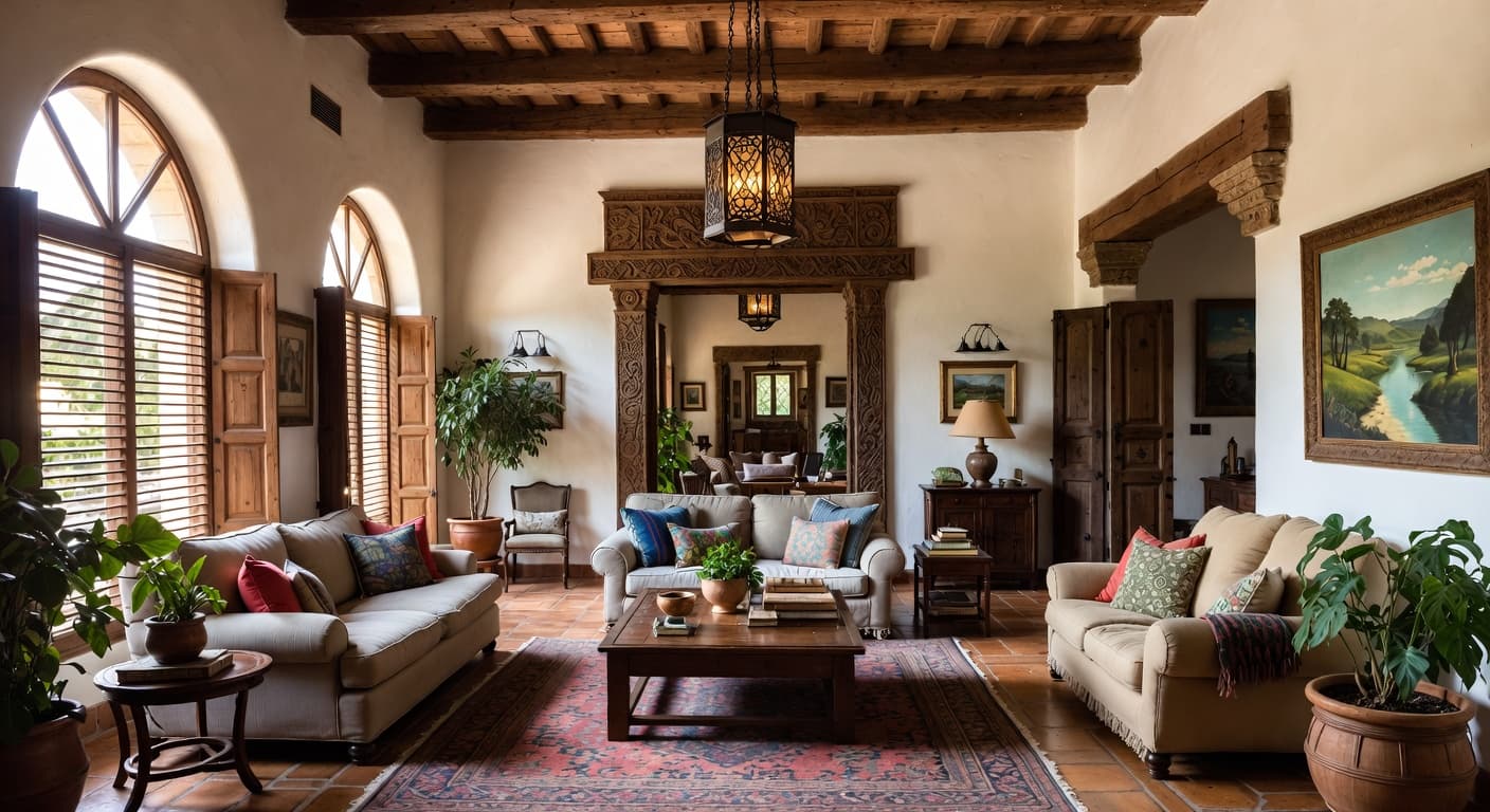 Spanish Colonial meditation space interior design - featuring spanish colonial style furniture, decor, colors, and layout ideas for your meditation space