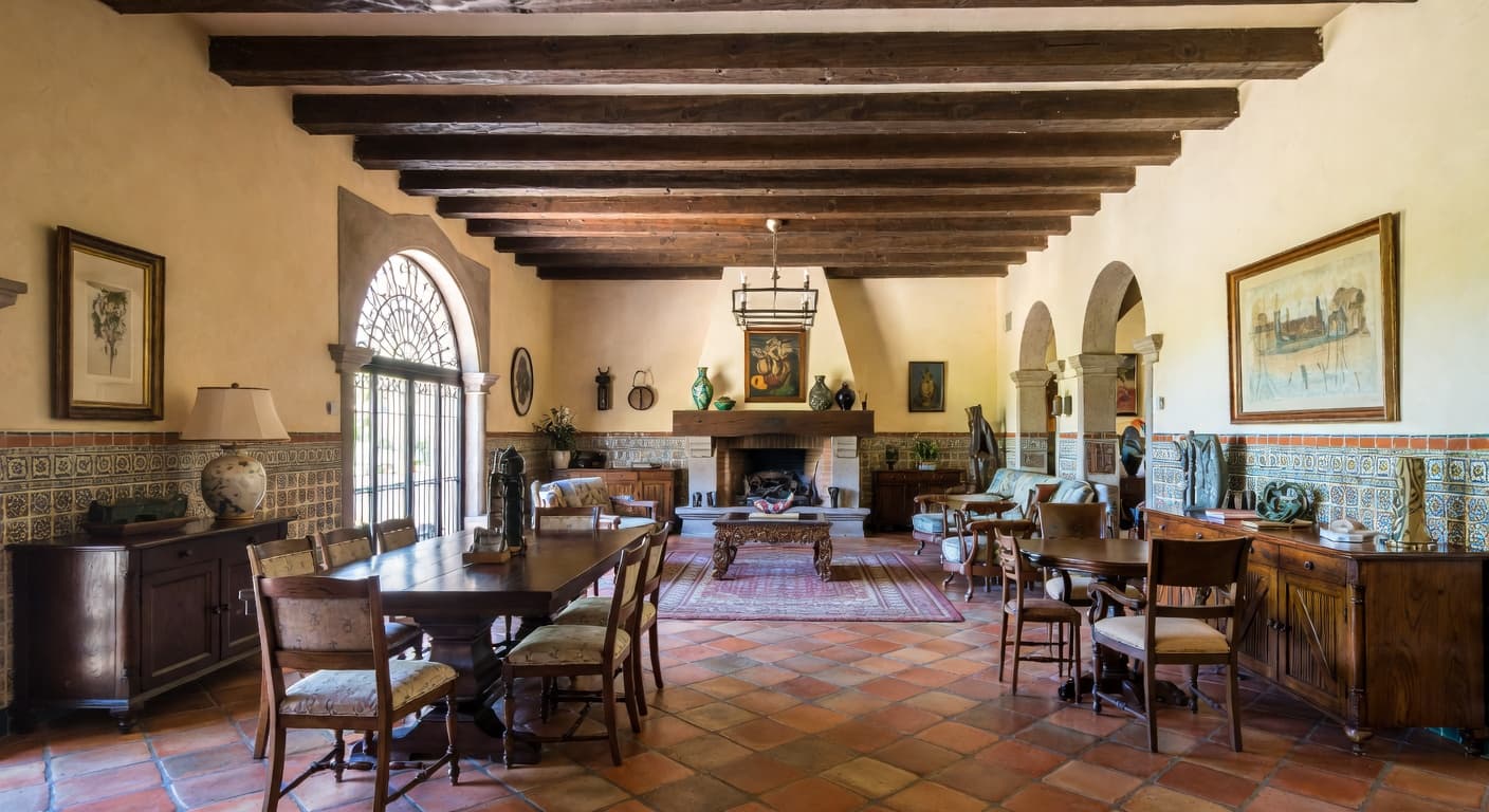 Spanish Colonial multi-purpose room interior design - featuring spanish colonial style furniture, decor, colors, and layout ideas for your multi-purpose room