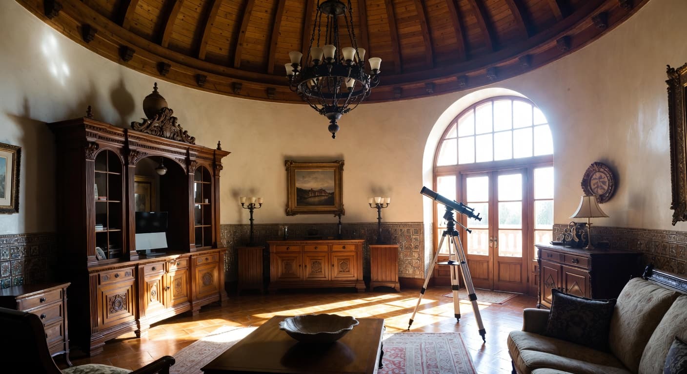 Spanish Colonial observatory interior design - featuring spanish colonial style furniture, decor, colors, and layout ideas for your observatory