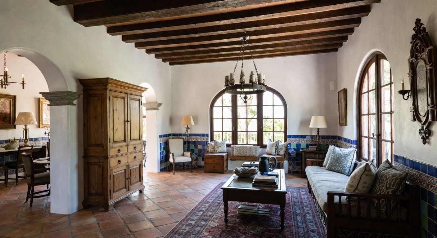 Spanish Colonial storage room interior design - featuring spanish colonial style furniture, decor, colors, and layout ideas for your storage room