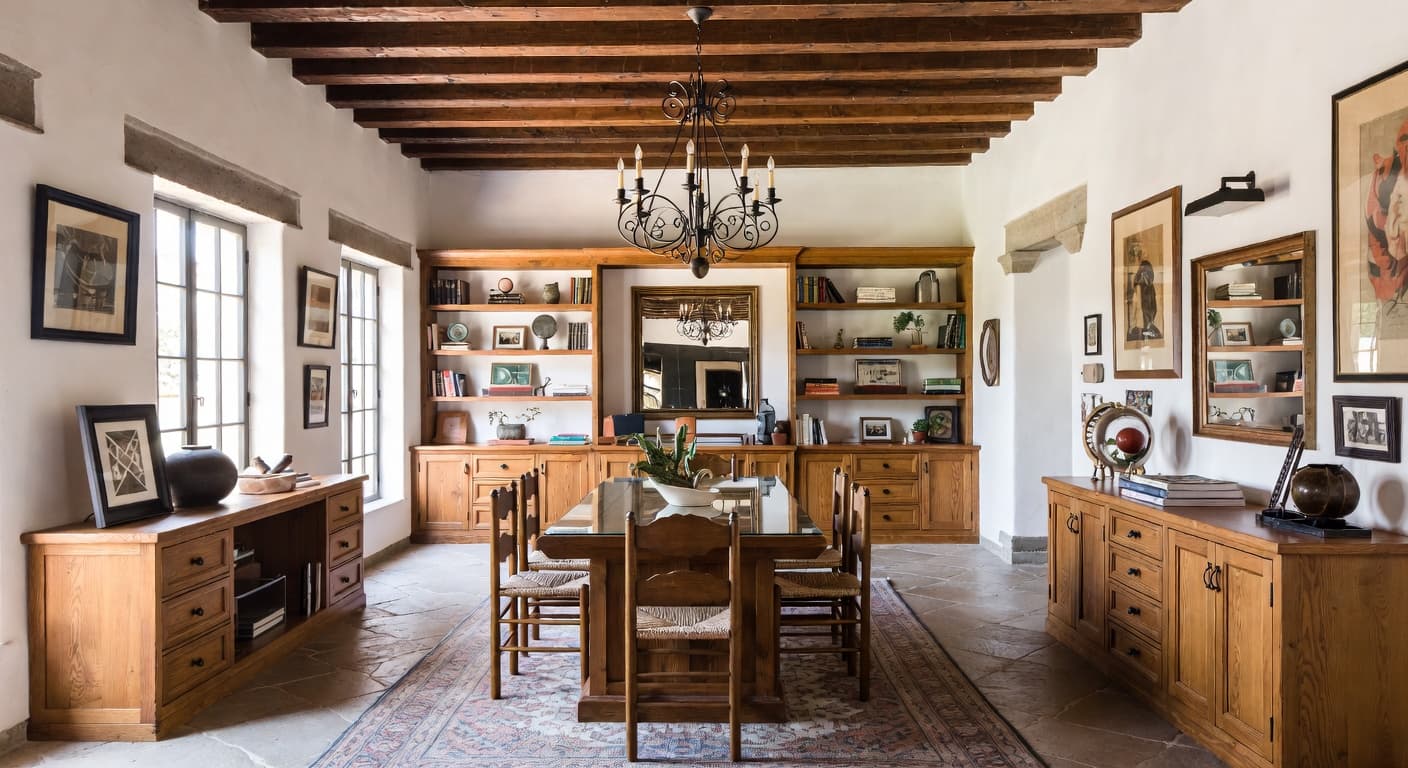 Spanish Colonial workshop interior design - featuring spanish colonial style furniture, decor, colors, and layout ideas for your workshop