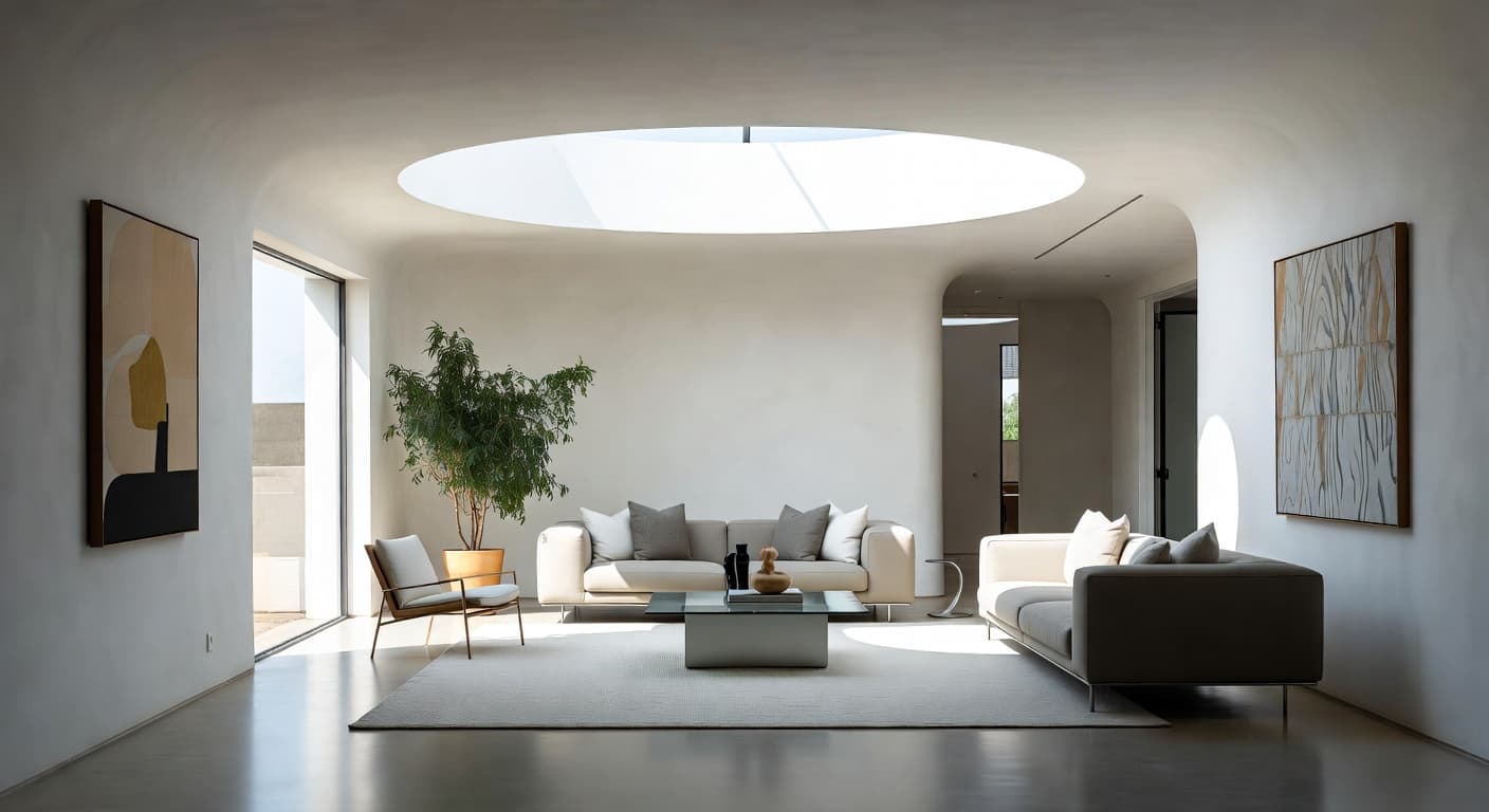 Streamline Moderne meditation space interior design - featuring streamline moderne style furniture, decor, colors, and layout ideas for your meditation space