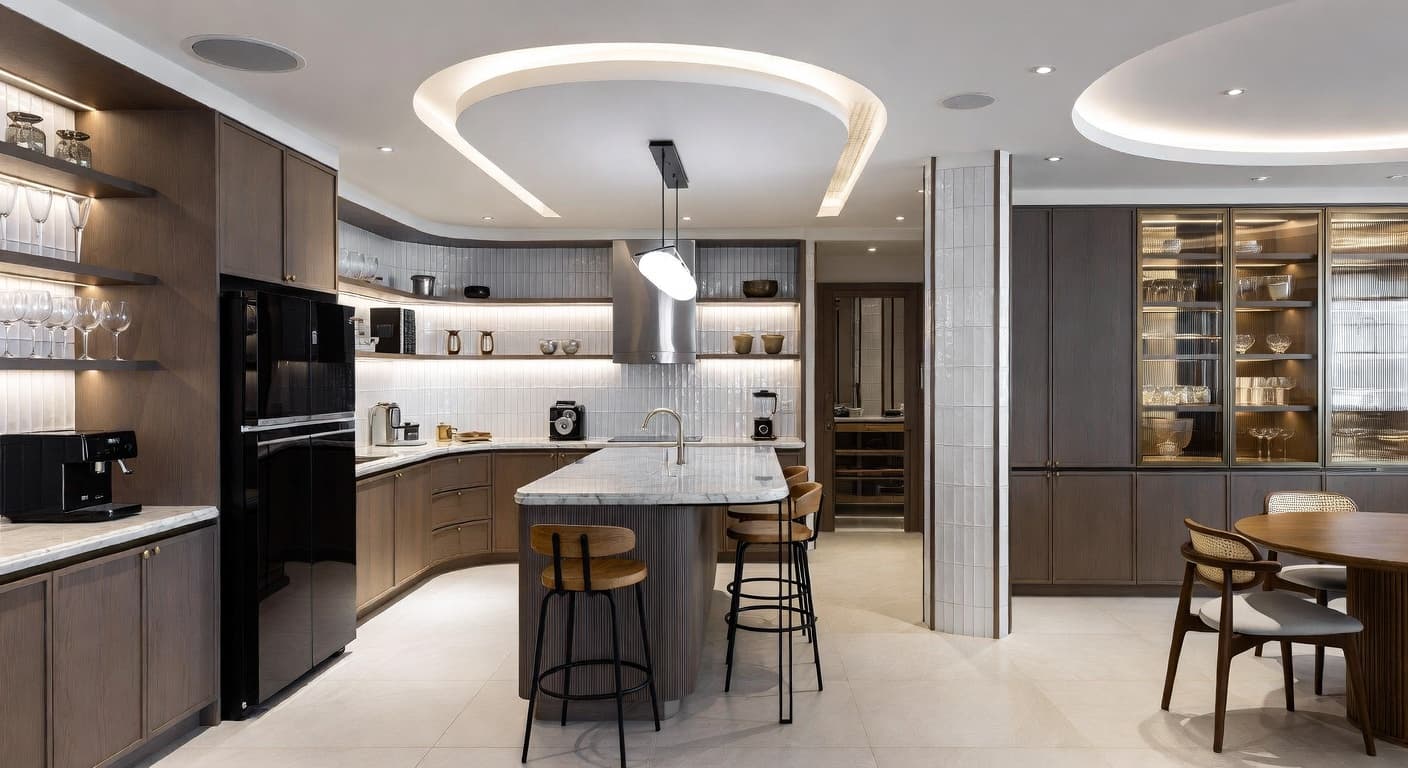 Streamline Moderne pantry interior design - featuring streamline moderne style furniture, decor, colors, and layout ideas for your pantry