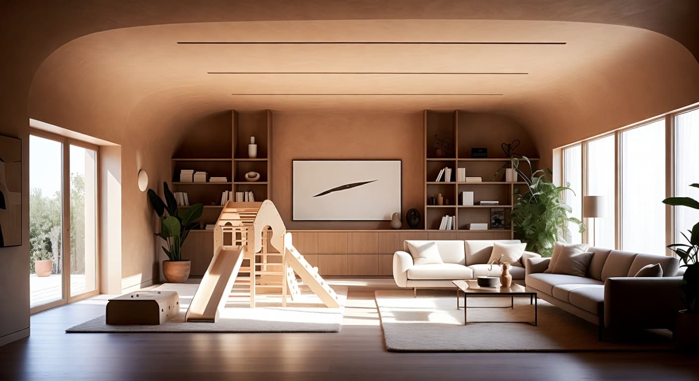 Streamline Moderne playroom interior design - featuring streamline moderne style furniture, decor, colors, and layout ideas for your playroom